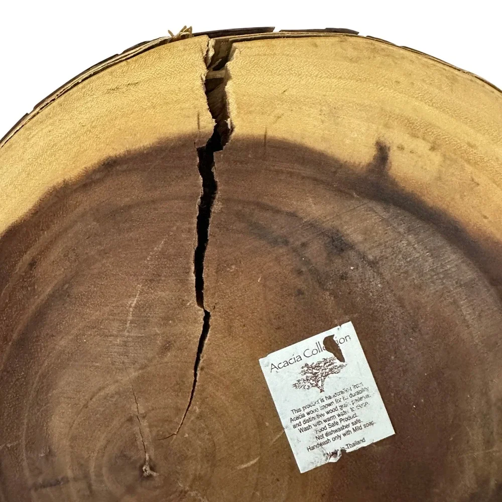 Acacia Collection Handcrafted Live Edge Acacia Wood Bowl with Bark Handles 17in‎